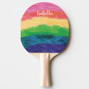 Personalisierter Mädchen-Glitter-Regenbogen Tischtennis Schläger