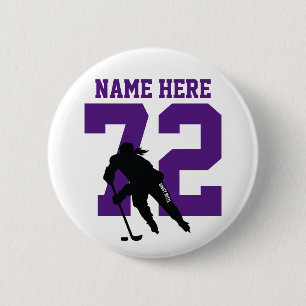 Personalisierter Mädchen-Hockey-Name Nummer Lila Button