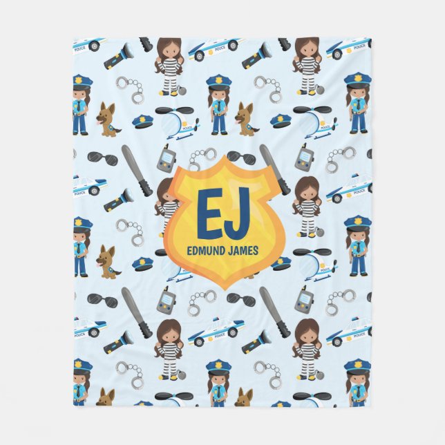Personalisierter Mädchen-Polizei-Abzeichen-Name Fleecedecke (Vorderseite)