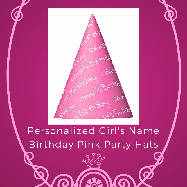 Personalisierter Mädchenname Geburtstag Rosa Party Partyhütchen (Personalized Girl's Name Birthday Pink Party Hats)