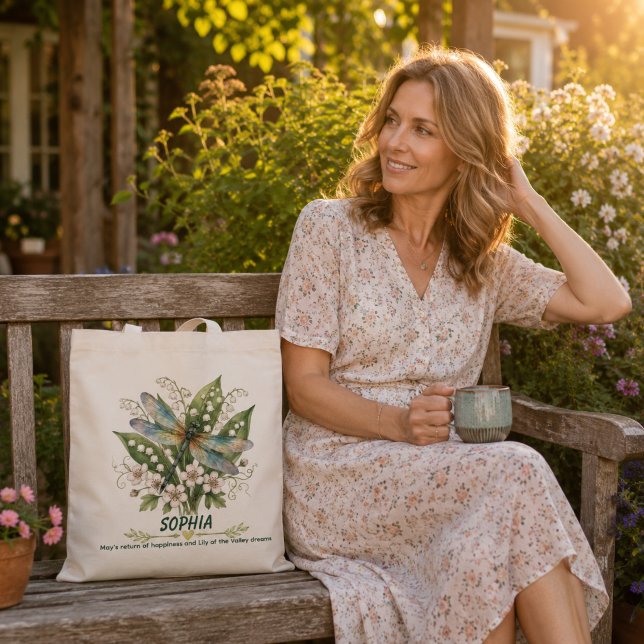Personalisierter Mai-Geburtsblumen-Libelle Tragetasche (Von Creator hochgeladen)