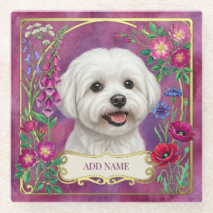 Personalisierter Malteser Hund Rosa Glasuntersetze Glasuntersetzer