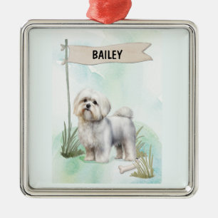Personalisierter Malteser-Wasserfarben-Hund Ornament Aus Metall