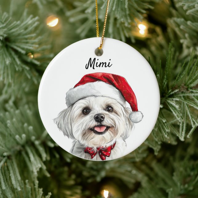 Personalisierter maltesischer Hund Keramik Ornament (Baum)