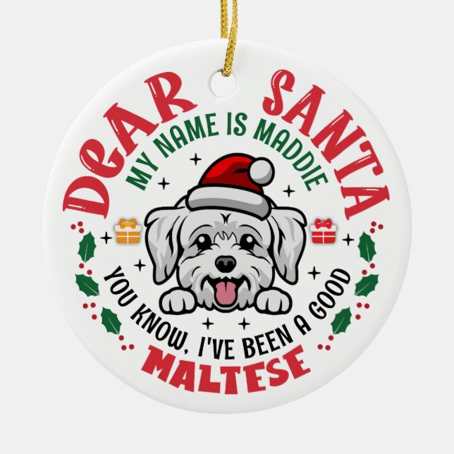Personalisierter maltesischer Hund Weihnachtsbaum  Keramik Ornament (Vorne)