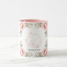 Personalisierter Mama-Katze- und Kätzchen-Blumen-K
