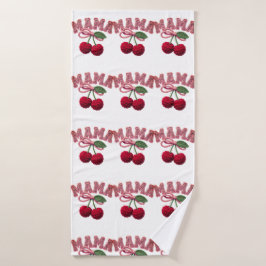 Personalisierter „Mama“ Kirsch-Druck – Lustiger Kü Badhandtuch Set