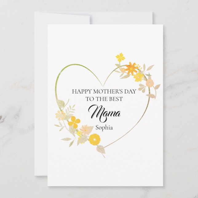Personalisierter Mama-Name Muttertags-Blumenherz Karte (Vorderseite)