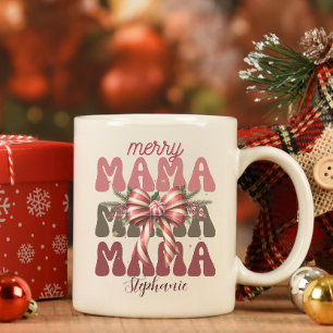 personalisierter Mama-Retro-Weihnachtsbogen Kaffeetasse