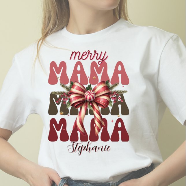 Personalisierter Mama Retro Weihnachtsbogen T-Shirt (Von Creator hochgeladen)