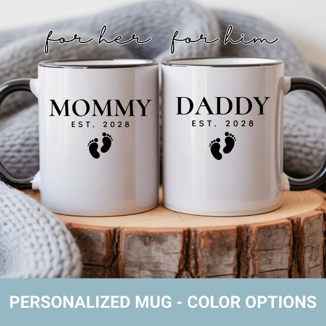 Personalisierter Mami- und Papi-Tassenset-Geburtst Kaffeetasse (Personalized modern script mommy & daddy set mug gift for new mom and new dad or mothers fathers day)