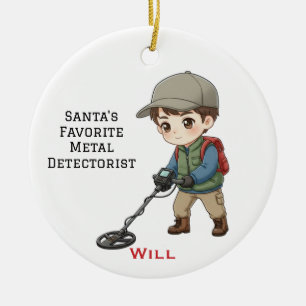 Personalisierter Mann beim Metalldetektor-Suchen  Keramik Ornament