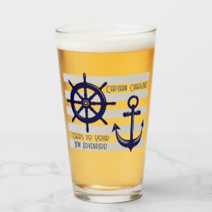 Personalisierter marineblauer Anker-Schiffs-Steuer Glas
