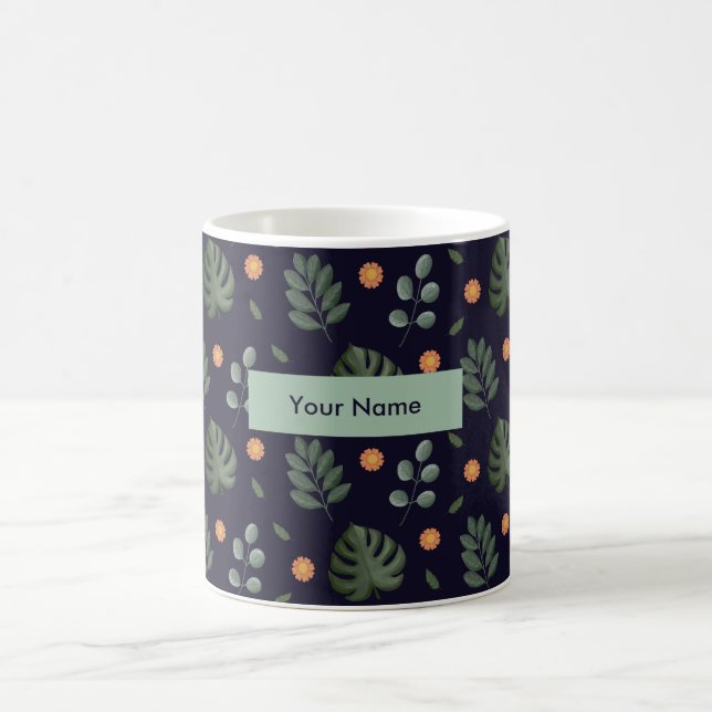 Personalisierter marineblauer botanischer Blumen-M Kaffeetasse (Mittel)