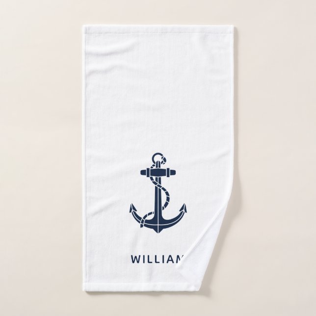 Personalisierter mariner Anker in Navyblau Handtuch (Handtuch)