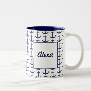 Personalisierter maritimer Themenbecher Zweifarbige Tasse