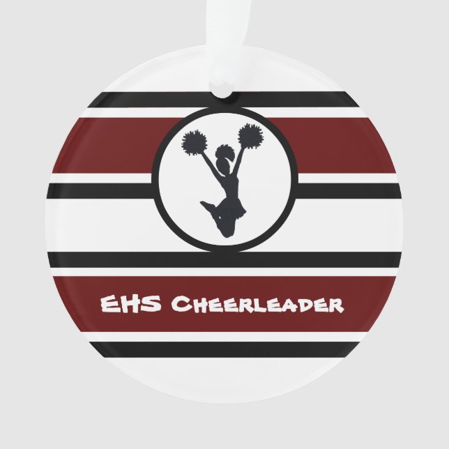 Personalisierter Maroon und Black Cheerleader Orna Ornament (Vorderseite)