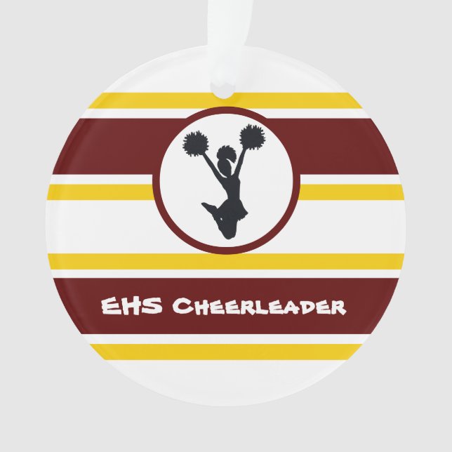 Personalisierter Maroon und Gold Cheerleader Ornam Ornament (Vorderseite)