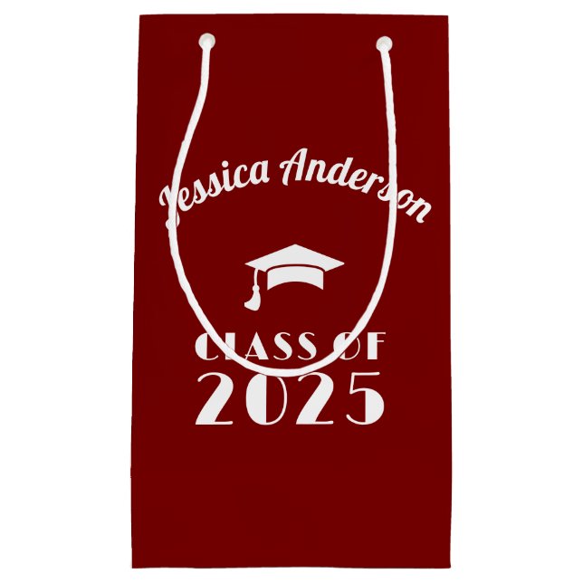 Personalisierter Maroon und weißer Abschluss Kleine Geschenktüte (Vorderseite)