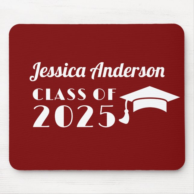 Personalisierter Maroon und weißer Abschluss Mousepad (Vorne)