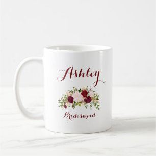 Personalisierter Marsala Rosa Floral Brautjungfer Kaffeetasse