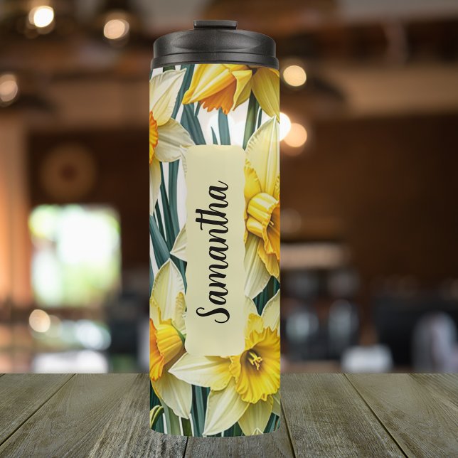 Personalisierter März Geburtsdatum Blume affodil 1 Thermosbecher (Personalized 20 oz thermal tumbler with the birth flower of March, the Daffodil)