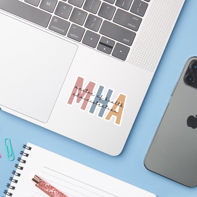 Personalisierter Master of Health Administration Aufkleber (Laptop mit iPhone)