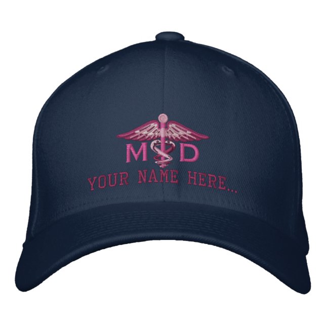 Personalisierter MD Ihr Textmedizinischer Caduceus Bestickte Baseballkappe (Vorderseite)