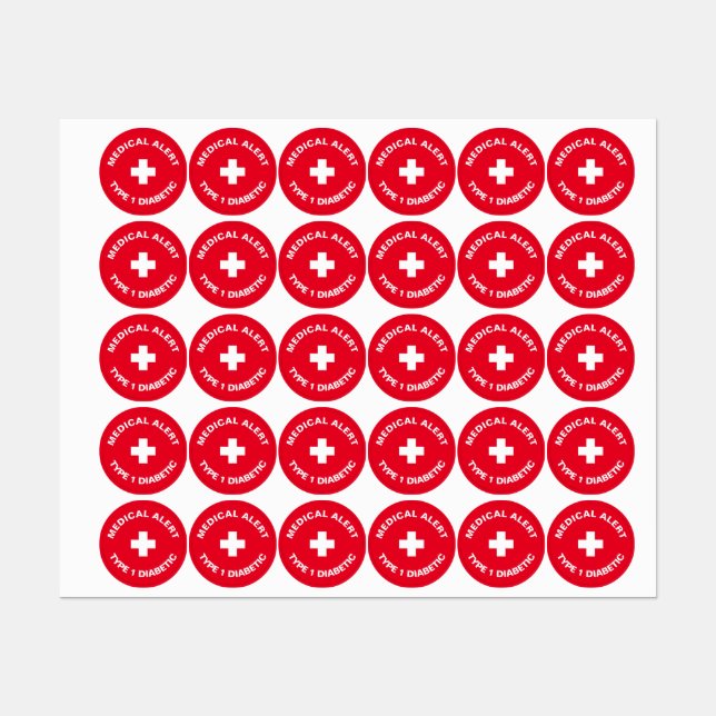 Personalisierter medizinischer Warnhinweis Diabeti Etiketten (Blatt)