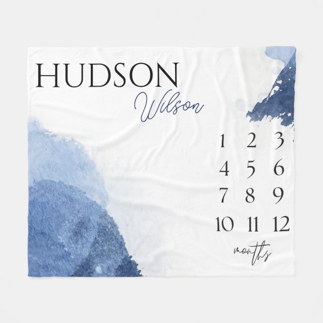 Personalisierter Meilenstein Blanket Baby Boy Blan Fleecedecke (Vorderseite (Horizontal))