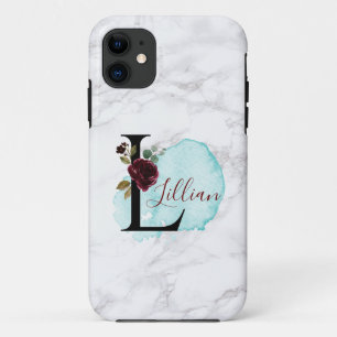 Personalisierter Merlot Navy Floral Letter L mit N Case-Mate iPhone Hülle