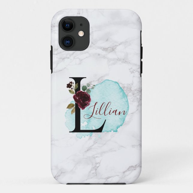 Personalisierter Merlot Navy Floral Letter L mit N Case-Mate iPhone Hülle (Rückseite)