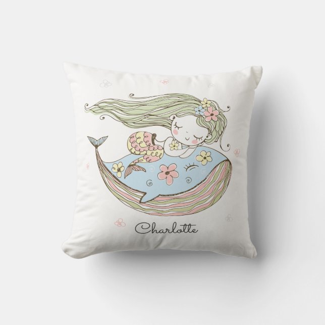 Personalisierter Mermaid Whale Name Throw Kissen (Vorderseite)