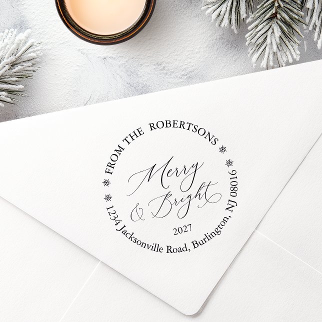 Personalisierter Merry & Bright Absender-Stempel Gummistempel (Von Creator hochgeladen)