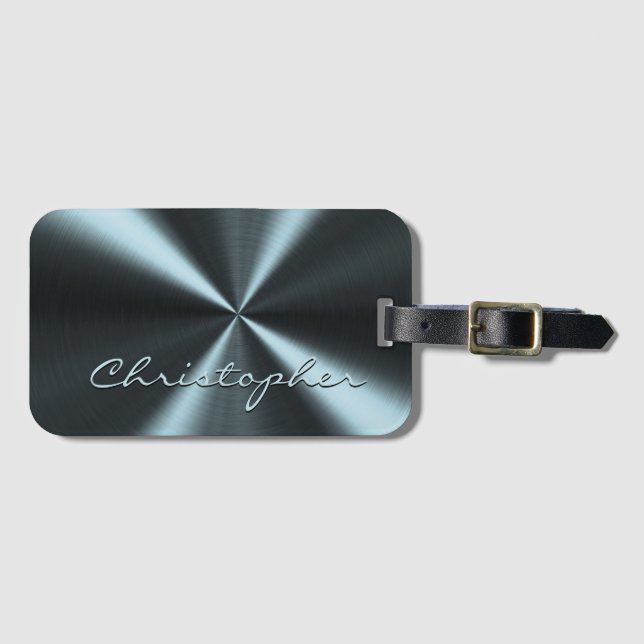 Personalisierter metallischer Look - Light Blue Gepäckanhänger (Vorderseite (Horizontal))