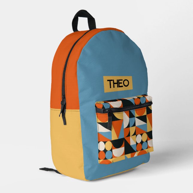 Personalisierter Mid-Century-Modern-Kindername Bedruckter Rucksack (Rückseitige Ecke links)