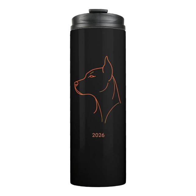 Personalisierter minimalistischer Dobermann-Linien Thermosbecher (Vorderseite)