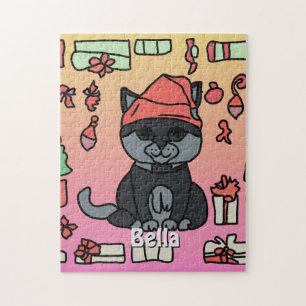 Personalisierter Minimalistischer Feiertag Katze G Puzzle