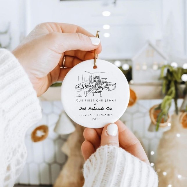 Personalisierter Minimalistischer Klassiker Neue Z Keramik Ornament (Personalized Minimalist Classic New Home Christmas Ceramic Ornament)