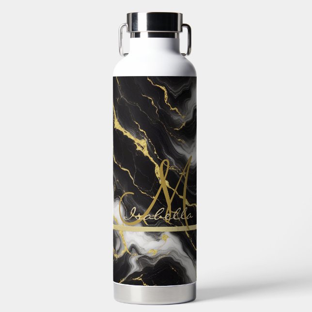 Personalisierter minimalistischer moderner schwarz trinkflasche (Vorderseite)
