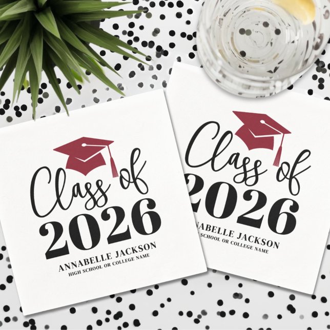 Personalisierter minimalistischer roter Abschluss Serviette (Personalized Minimalist Red Graduation Napkins)