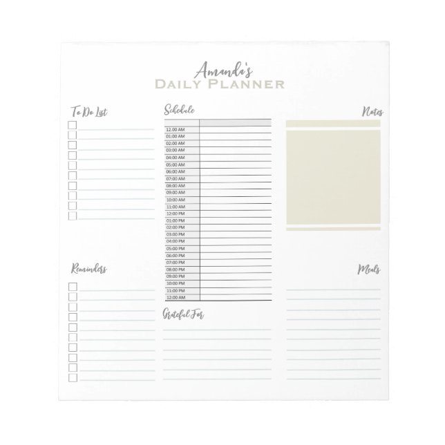 Personalisierter Minimalistischer Zeitplan Notizblock (Vorderseite)