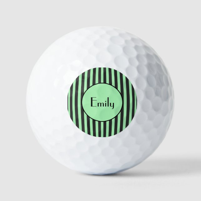 Personalisierter Minzgrün und schwarzer Streifen Golfball (Vorderseite)