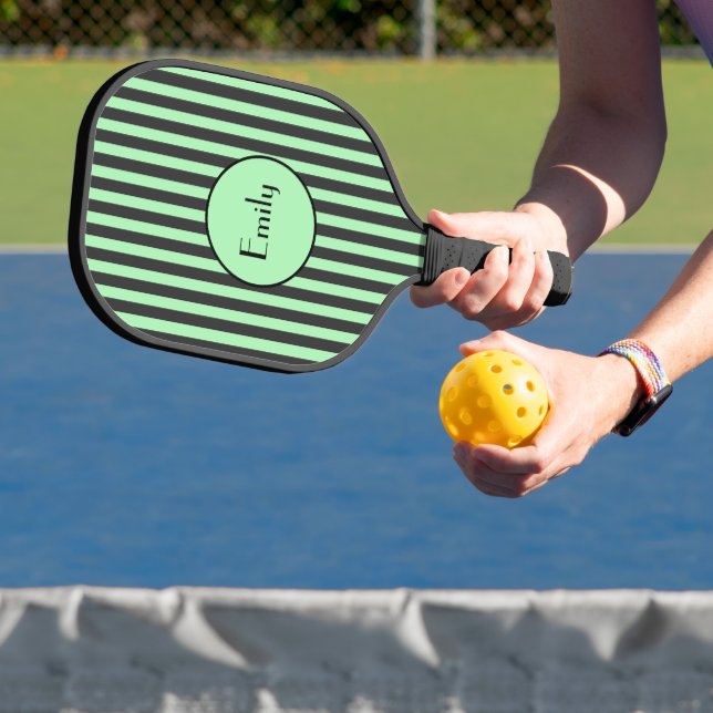 Personalisierter Minzgrün und schwarzer Streifen Pickleball Schläger (InSitu)