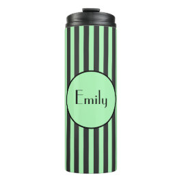 Personalisierter Minzgrün und schwarzer Streifen Thermosbecher