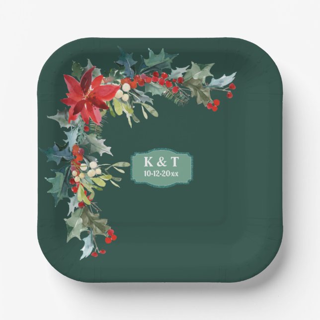 Personalisierter Mistletoe Wreath Pappteller (Vorderseite)