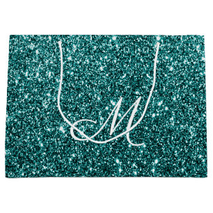 Personalisierter Mit Monogramm Aquamariner Glitzer Große Geschenktüte