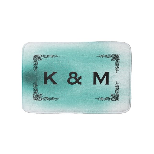 Personalisierter Mit Monogramm, Aquamariner, grüne Badematte (Vorderseite)