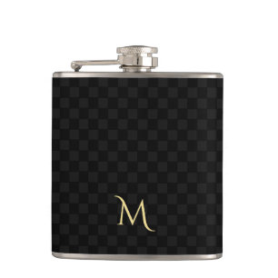 Personalisierter Mit Monogramm Eleganter Schwarzer Flachmann