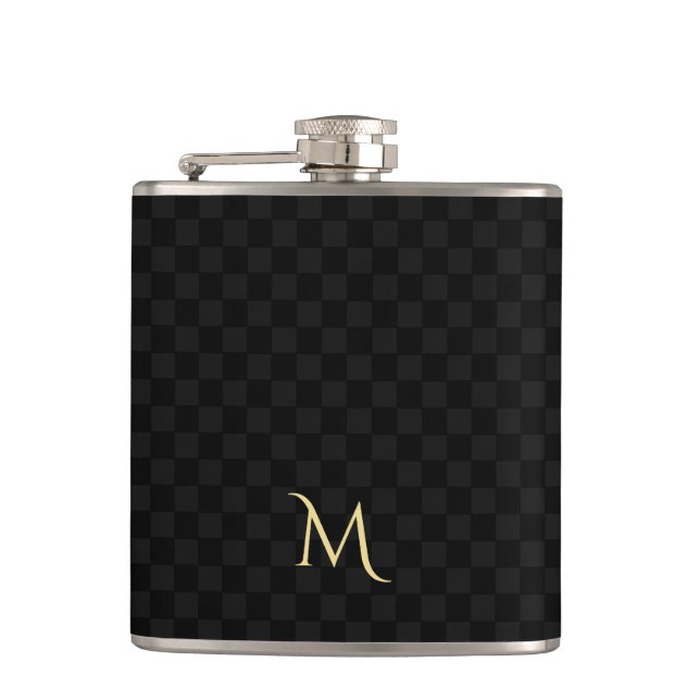 Personalisierter Mit Monogramm Eleganter Schwarzer Flachmann (Vorderseite)